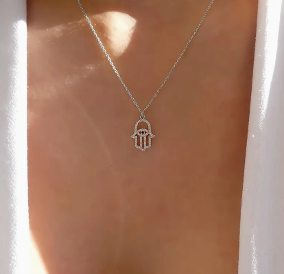 Sparkly Hamsa Necklace silver colour