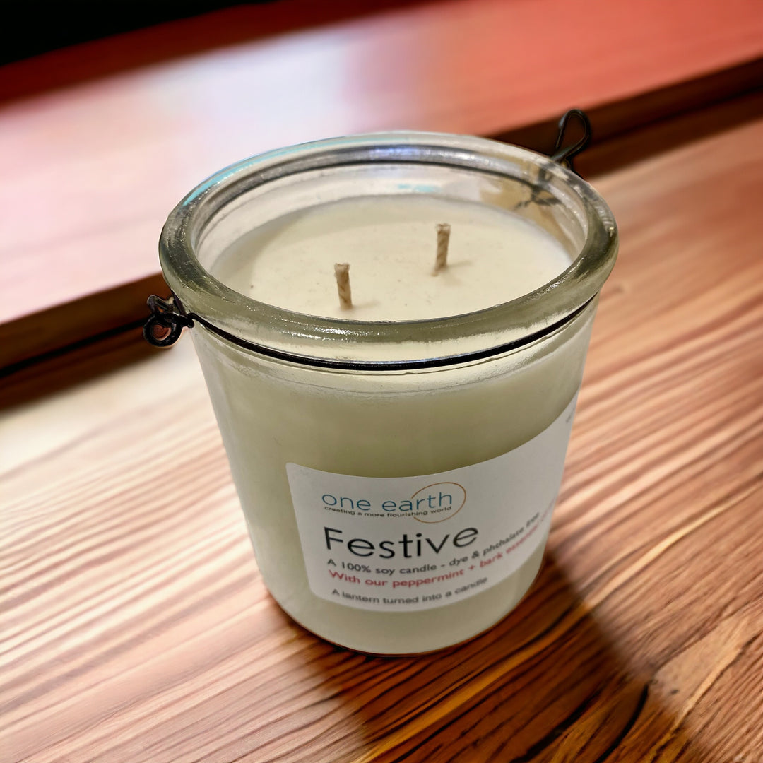 NEW! Classic Collection - Double Wick Lantern Candle (Festive- Peppermint + Vanilla)