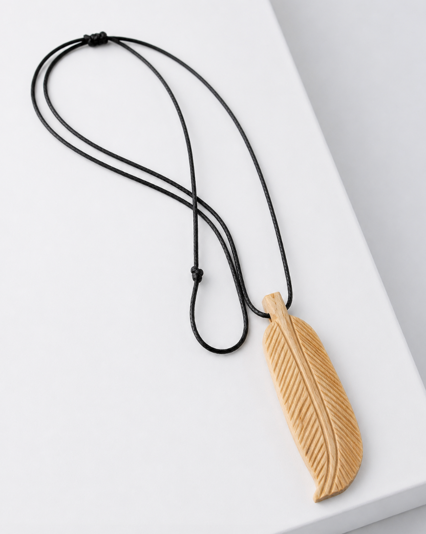 Hand-Carved Palo Santo Feather Necklace