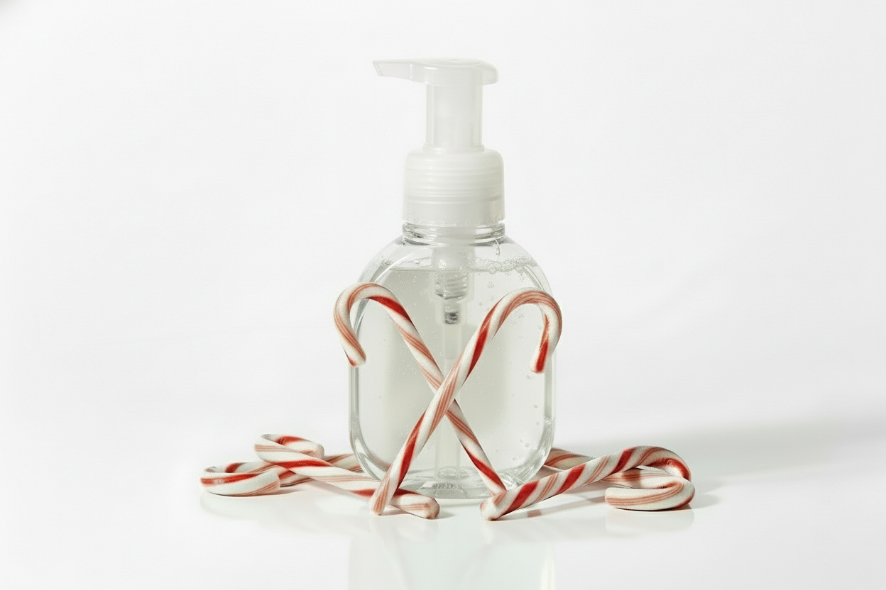 remove the bow and the candy canes on the pump